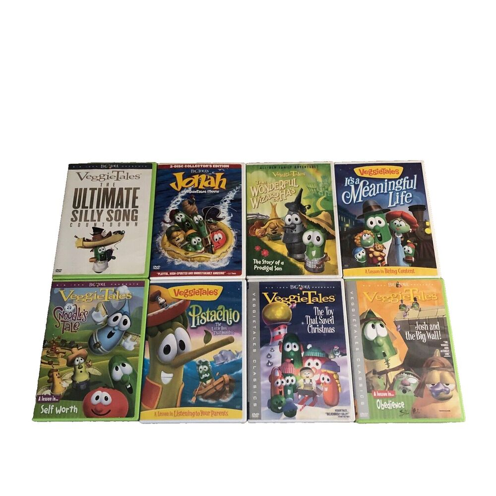 Veggietales DVD Lot x8 Jonah Silly Songs Meaningful Life Josh Big Wall Snoodle